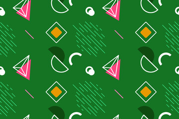 Trendy seamless, Memphis style with geometric pattern, vector illustration with geometric figures. Design backgrounds for invitation, brochure and promotion template.
