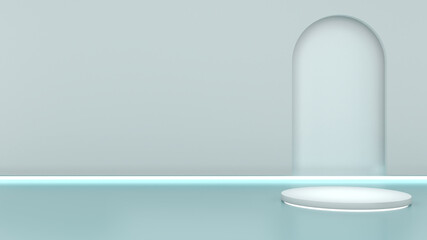 White stand on a light blue background,mock up podium for product presentation,3D render