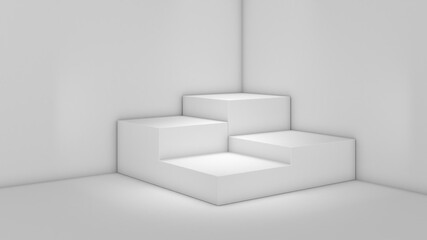 White stand on a White background,mock up podium for product presentation,3D render