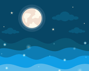 Night Moon and river with star light