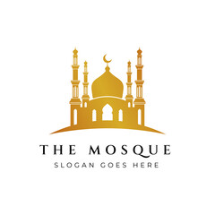 Mosque icon silhouette logo vector illustration design in gold color