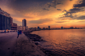 Amazing sunset at El Malecon, La Havana