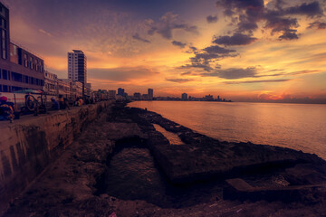 Amazing sunset at El Malecon, La Havana
