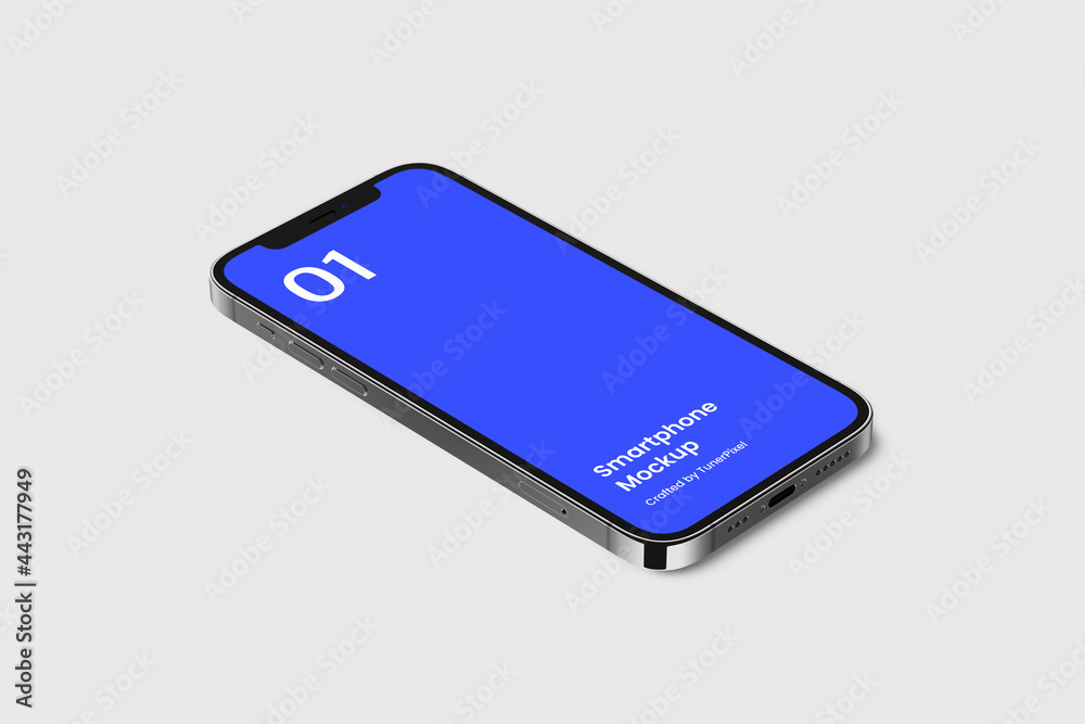 Wall mural smartphone mockup | fully editable file, replaceable screen, separated shadow and background