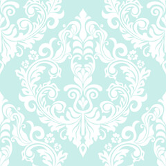 Fototapeta na wymiar Damask seamless vector background. Wallpaper in the baroque style template. Blue and white floral element. Graphic ornate pattern for wallpaper, fabric, packaging, wrapping. Damask flower ornament.