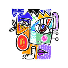 Face abstract character,sketch,drawing,rough background vector illustration.