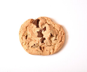 Overhead view of a Chocolate Chip Cookie on a white background