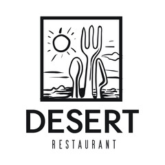 desert restaurant logo theme with, spoon, fork, and knife design logo for label and branding restaurant business