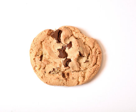 Overhead View Of A Chocolate Chip Cookie On A White Background