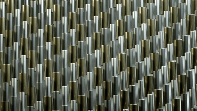 Background gold and iron cylinder geometric polygonal moving on center. 3D Rendering