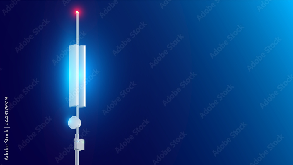 Poster 5g antenna on a clear evening sky background. mobile communication tower. telecommunication cellular