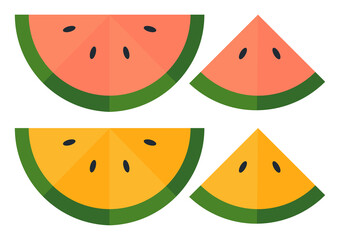 Illustration of watermelon fruit with a fresh blend of red and pink, green and light green