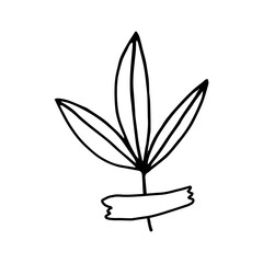 abstract leaves glued with tape icon. hand drawn doodle. vector, scandinavian, nordic, minimalism, monochrome. plant, herbarium, scrapbooking.