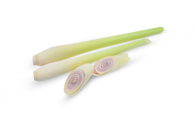 fresh Lemongrass with slice isolated on white background