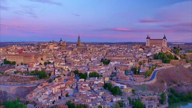 Night to day timelapse of cityscape in Toledo, Spain