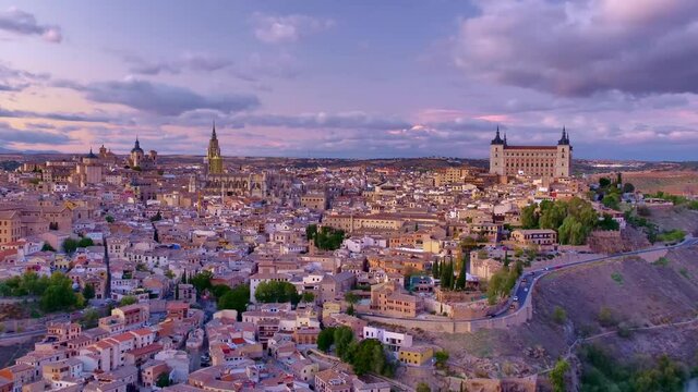 Townscape of Toledo, Spain from day to night, timelapse