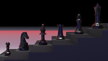 Competitive strategy planning concept,hierarchical planning chess game,3D render