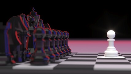 The challenge of the small chess,competitive strategy planning concept,3D render