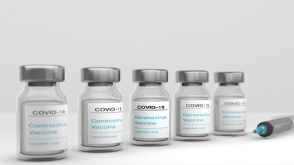 Vaccine bottle and syringe on white background,3D render