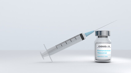 Vaccine bottle and syringe on white background,3D render