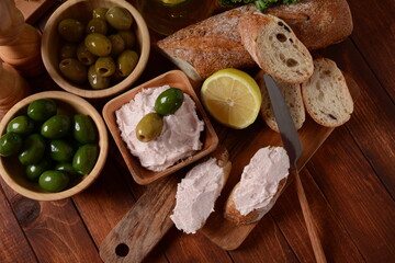 Taramosalata Greek spread Paste (pate) made of ground fish, shrimps, and caviar, served with lemon. Fish Egg Paste Tarama (white and rose), popular Israeli snack.