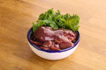 Raw chicken liver in the bowl