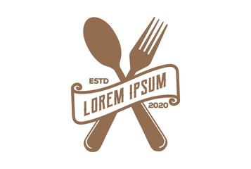 Vintage Hipster Spoon and Fork for Chef Cook Restaurant Logo Design Vector