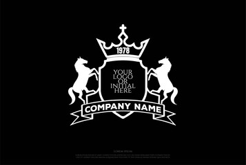 Elegant Luxury Horse Stallion Shield Badge Emblem Crest Logo Design Vector
