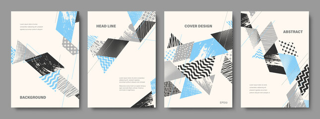 Set of Geometric Backgrounds. Collage Style Cover Design Templates. Vector Illustration. - 443182555