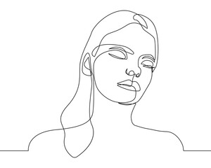 Woman Face Continuous One Line Drawing. Creative Contemporary Abstract Line Drawing of Female Head. Beauty Fashion Vector Minimalist Design for Wall Art, Print, Card, Poster.