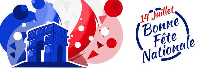Translate:July 14, Happy National day. Happy Happy National day of France vector illustration. Suitable for greeting card, poster and banner
