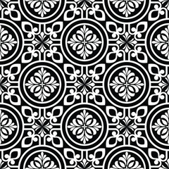 Abstract geometric seamless floral pattern. ornament for wrapping, wallpaper, tiles. black and white graphic vector background.