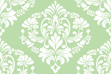 Damask seamless vector background. baroque style pattern. Green and white floral element. Graphic ornate pattern for wallpaper, fabric, packaging, wrapping. Damask flower ornament.