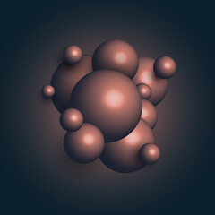 Abstract 3D realistic group of spheres structure on dark blue background