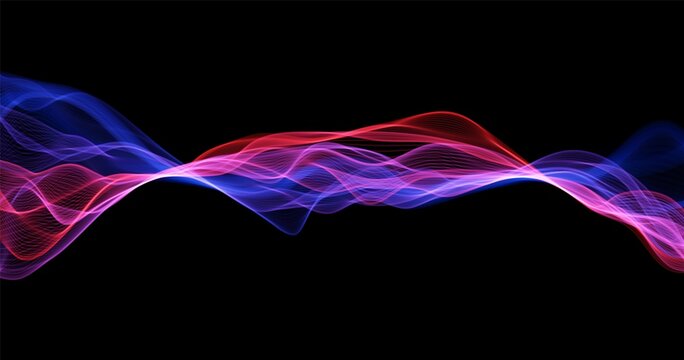 Blue And Red Abstract Wave. Magic Line Design. Flow Curve Motion Element. Neon Gradient Wavy Illiustration.