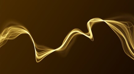 Gold abstract wave. Magic line design. Flow curve motion element. Neon gradient wavy illiustration.