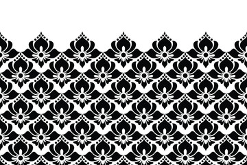 Damask floral design element. Black and white. Graphic ornament royal wallpaper vector background.