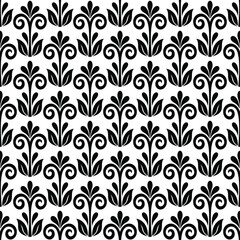 Flower geometric seamless pattern. Black and white ornament. Fabric for ornament, wallpaper, packaging, vector background.