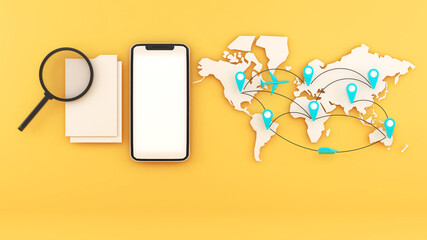 Find travel information around the world,Find travel information via mobile,3d render