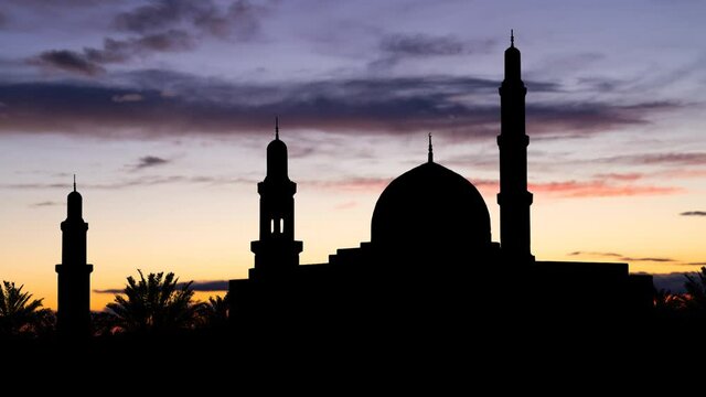 Muscat Cathedral mosque, Time Lapse at Twilight, the main operating mosque of Muscat, Oman