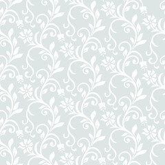 Floral seamless pattern. Gray and white element. Fabric for ornament, wallpaper, packaging, vector background.
