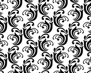 Floral geometric seamless pattern. Black and white ornament. Fabric for ornament, wallpaper, packaging, vector background.