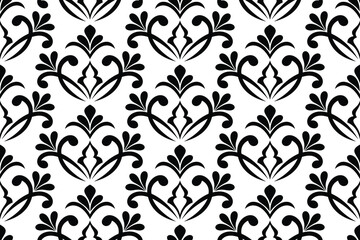 Flower geometric seamless pattern. Black and white ornament. Fabric for ornament, wallpaper, packaging, vector background.