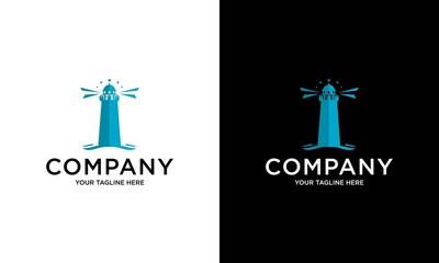 Lighthouse logo concept design template isolated on white and black background. Lighthouse tower vector logo with light logo design. Logo design template for business, industry
