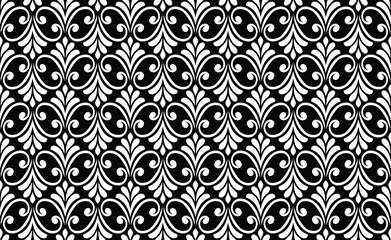 Floral geometric seamless pattern. Black and white ornament. Fabric for ornament, wallpaper, packaging, vector background.