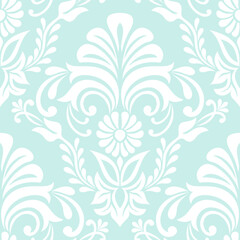 Fototapeta na wymiar Damask seamless vector background. baroque style pattern. Blue and white floral element. Graphic ornate pattern for wallpaper, fabric, packaging, wrapping. Damask flower ornament.