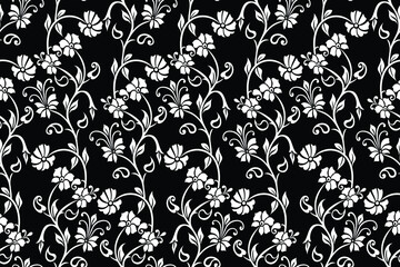Fototapeta premium Abstract seamless luxury pattern. with Leaf. Black and white. Flower ornament. Vector background.
