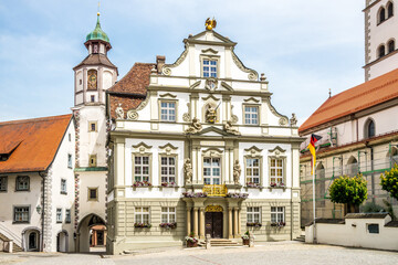 Fototapeta na wymiar View at the Town hall building in Wangen im Allgau town -Germany