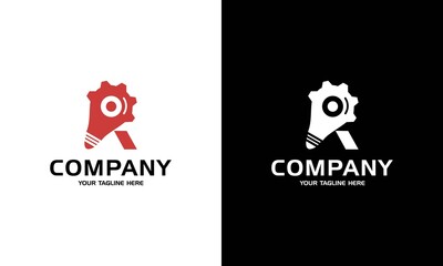 Initial R Letter Logo And Light Bulb Bright Logo In Red Color on white and black background.