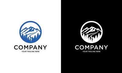 Mountain adventure or outdoor logo template logo design in line art style